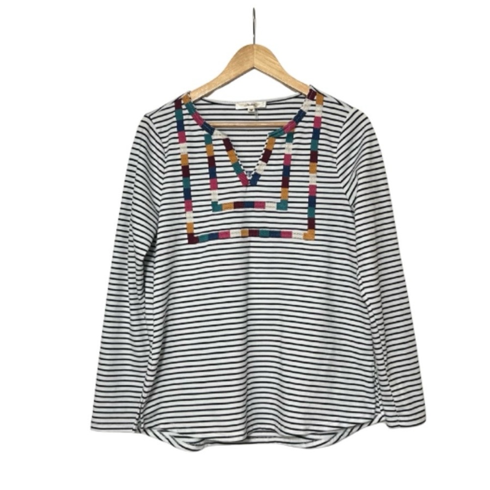 ANDREE BY UNIT Striped Long Sleeve Top with Embroidery